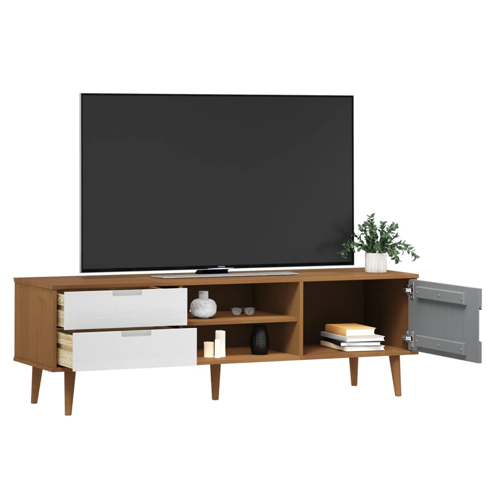 Mobile TV MOLDE Marrone 158x40x49 cm in Legno Massello di Pino - homemem39