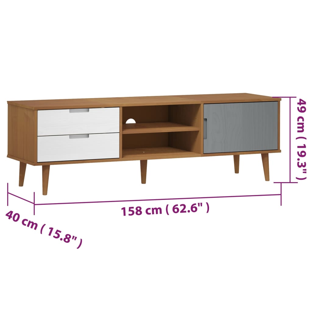 Mobile TV MOLDE Marrone 158x40x49 cm in Legno Massello di Pino - homemem39