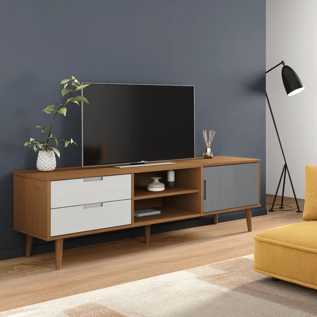 Mobile TV MOLDE Marrone 158x40x49 cm in Legno Massello di Pino - homemem39