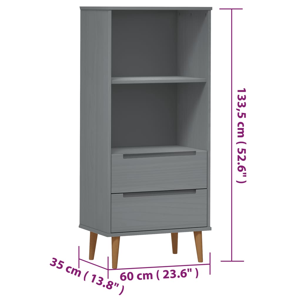 Libreria MOLDE Grigia 60x35x133,5 cm in Legno Massello di Pino - homemem39