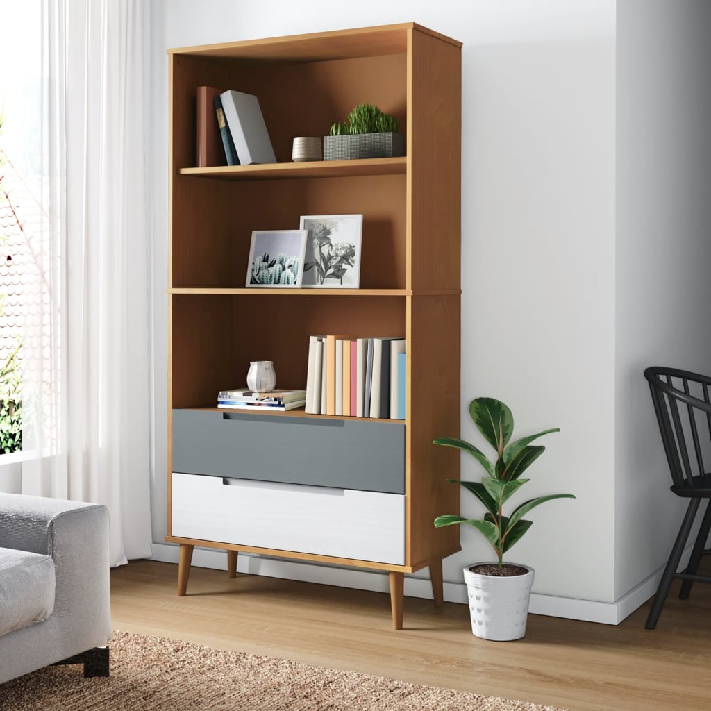 Libreria MOLDE Marrone 85x35x170,5 cm in Legno Massello di Pino - homemem39