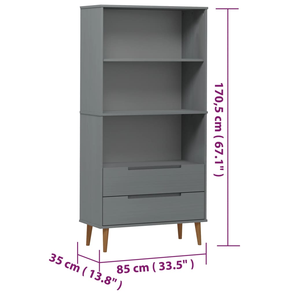 Libreria MOLDE Grigia 85x35x170,5 cm in Legno Massello di Pino - homemem39