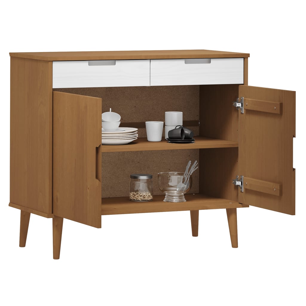 Credenza MOLDE Marrone 90x40x80 cm in Legno Massello di Pino - homemem39