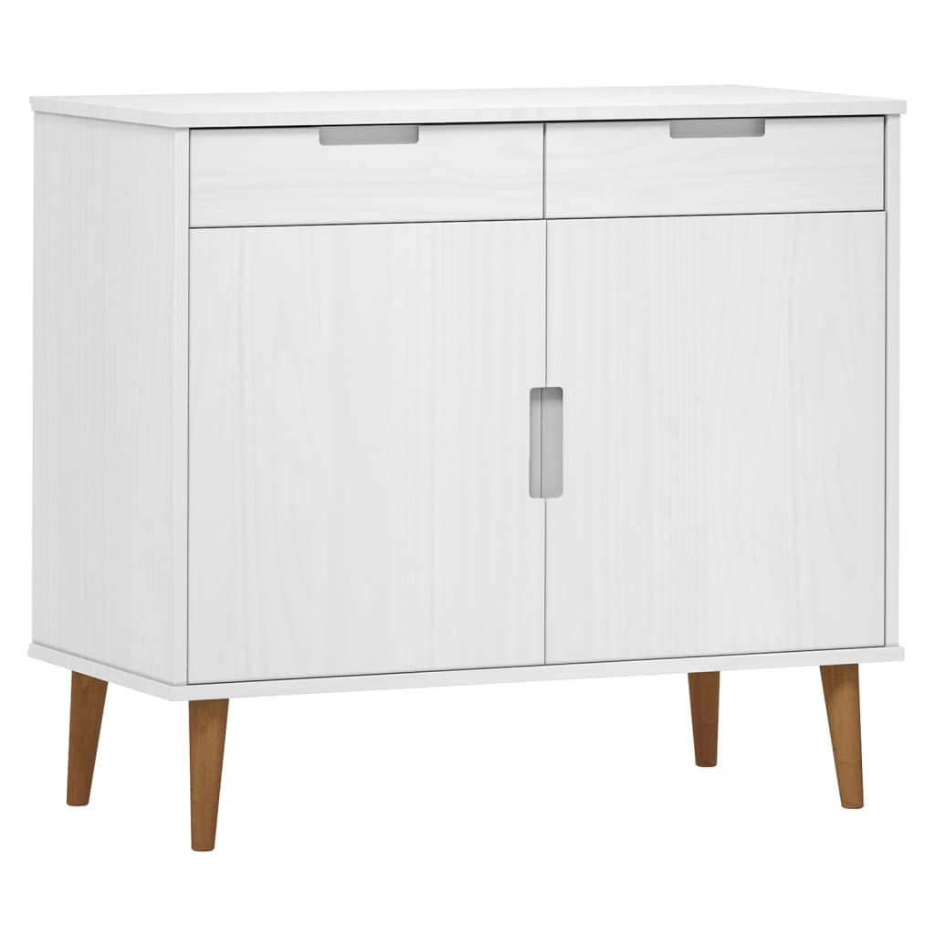 Credenza MOLDE Bianca 90x40x80 cm in Legno Massello di Pino - homemem39