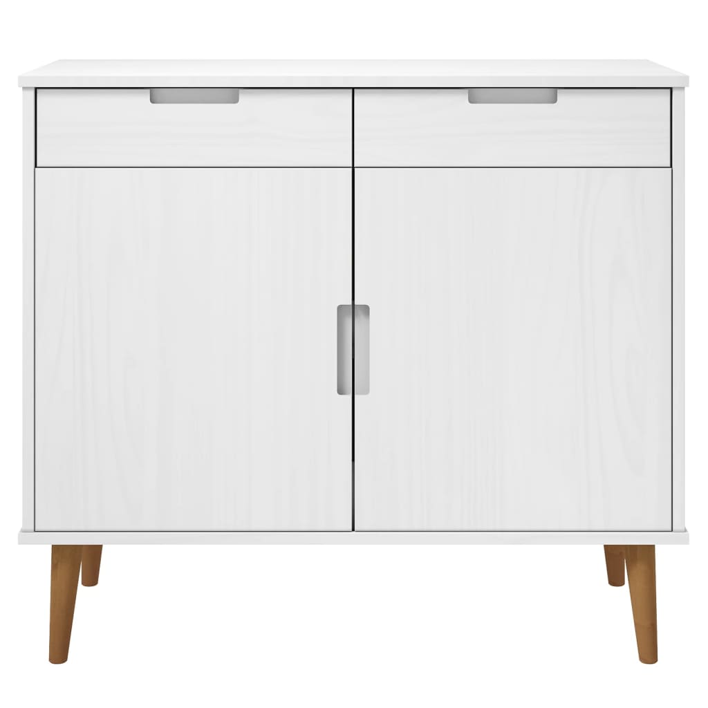 Credenza MOLDE Bianca 90x40x80 cm in Legno Massello di Pino - homemem39