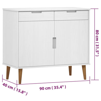 Credenza MOLDE Bianca 90x40x80 cm in Legno Massello di Pino - homemem39