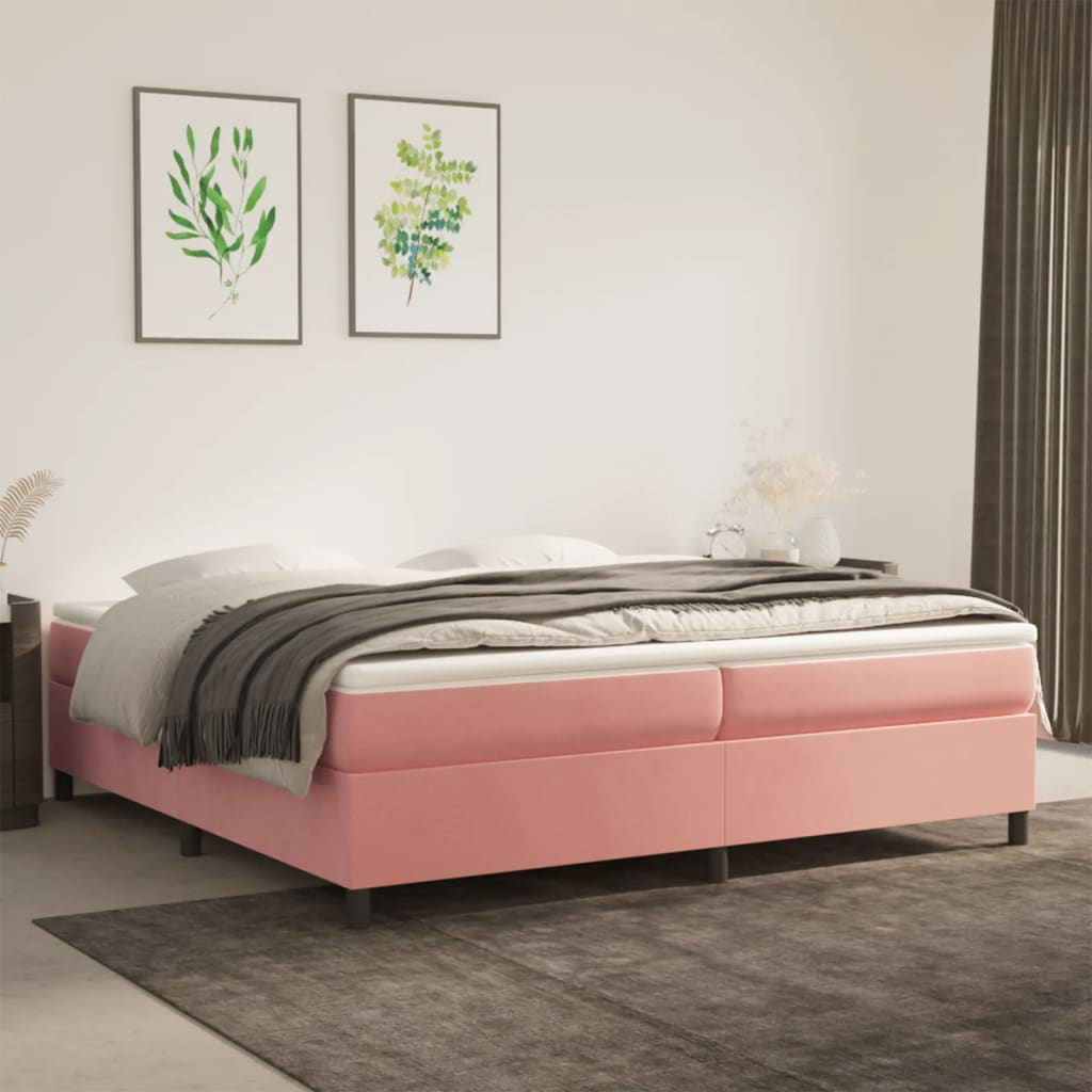 Giroletto a Molle con Materasso Rosa 200x200 cm in Velluto - homemem39