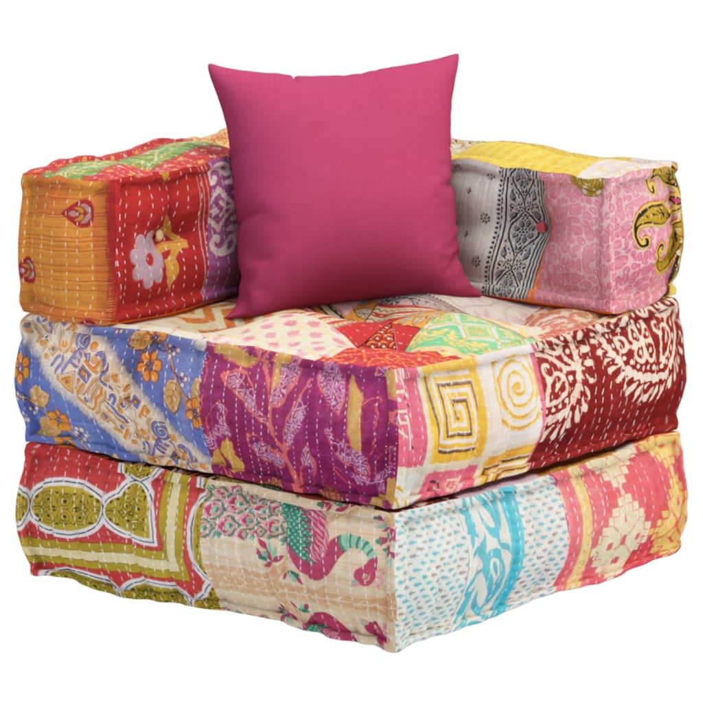 Pouf Modulare con Cuscino in Tessuto Patchwork - homemem39