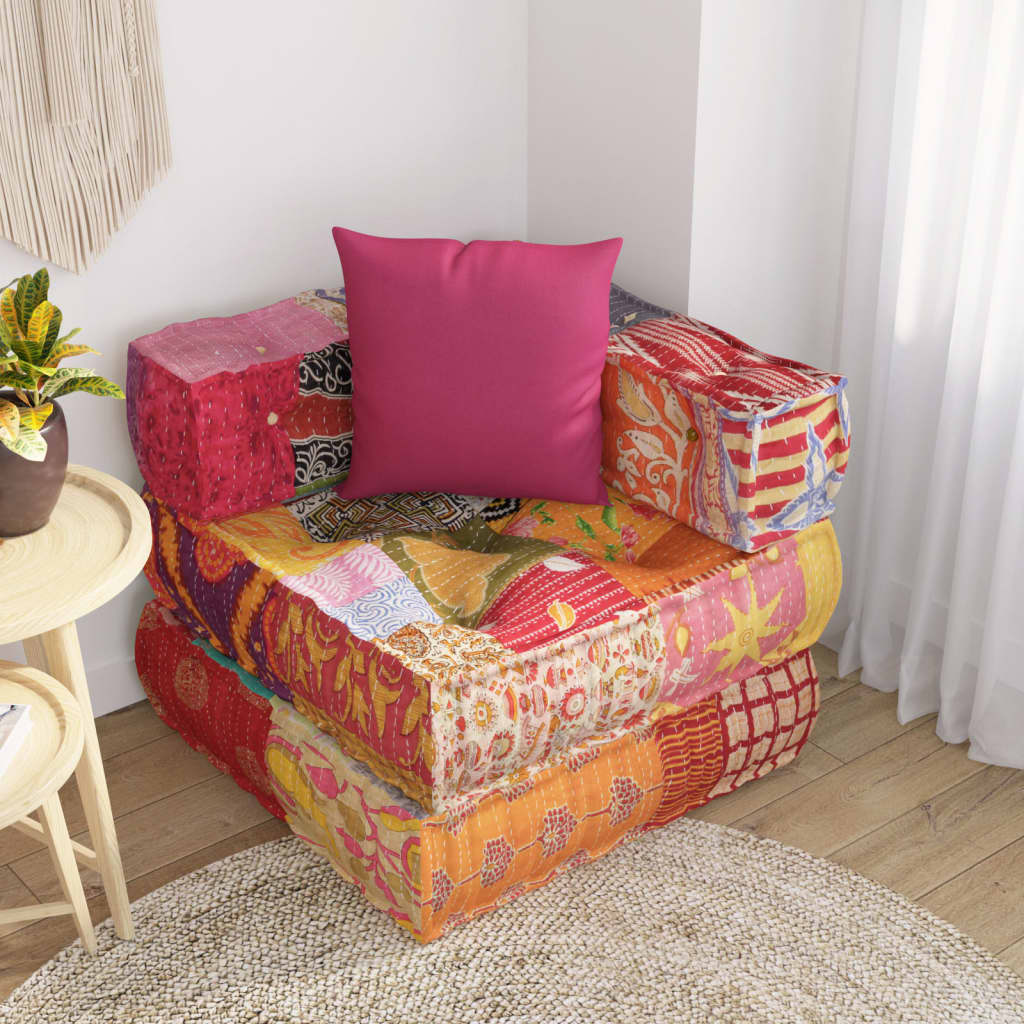 Pouf Modulare con Cuscino in Tessuto Patchwork - homemem39