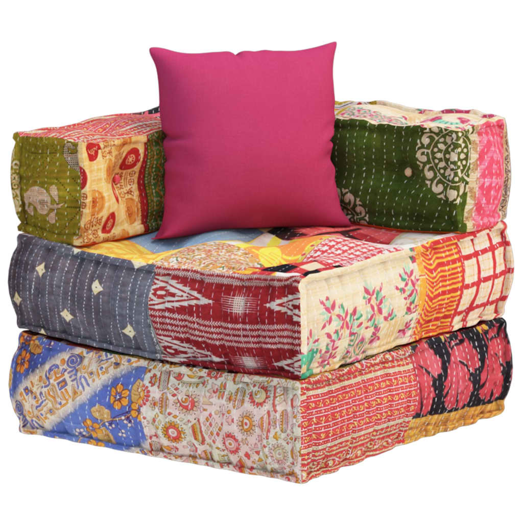 Pouf Modulare con Cuscino in Tessuto Patchwork - homemem39