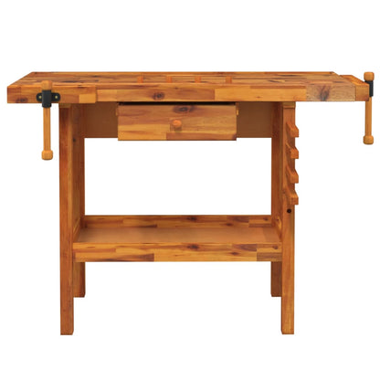 Banco Lavoro Cassetto e Morse 92x48x83 cm Legno Massello Acacia - homemem39