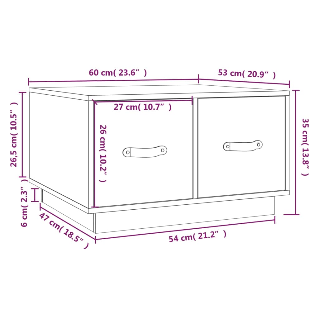 Tavolino da Salotto Bianco 60x53x35 cm Legno Massello di Pino - homemem39