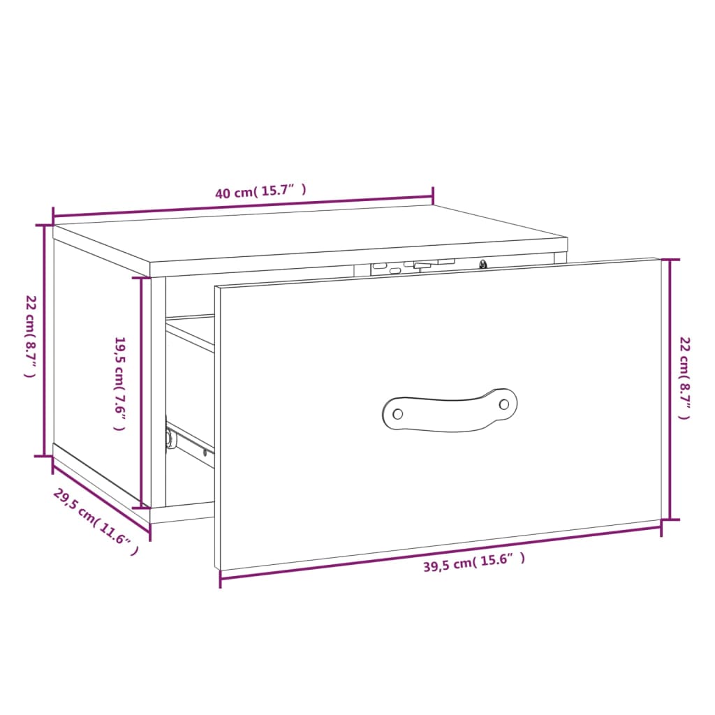 Comodino a Muro 40x29,5x22 cm - homemem39