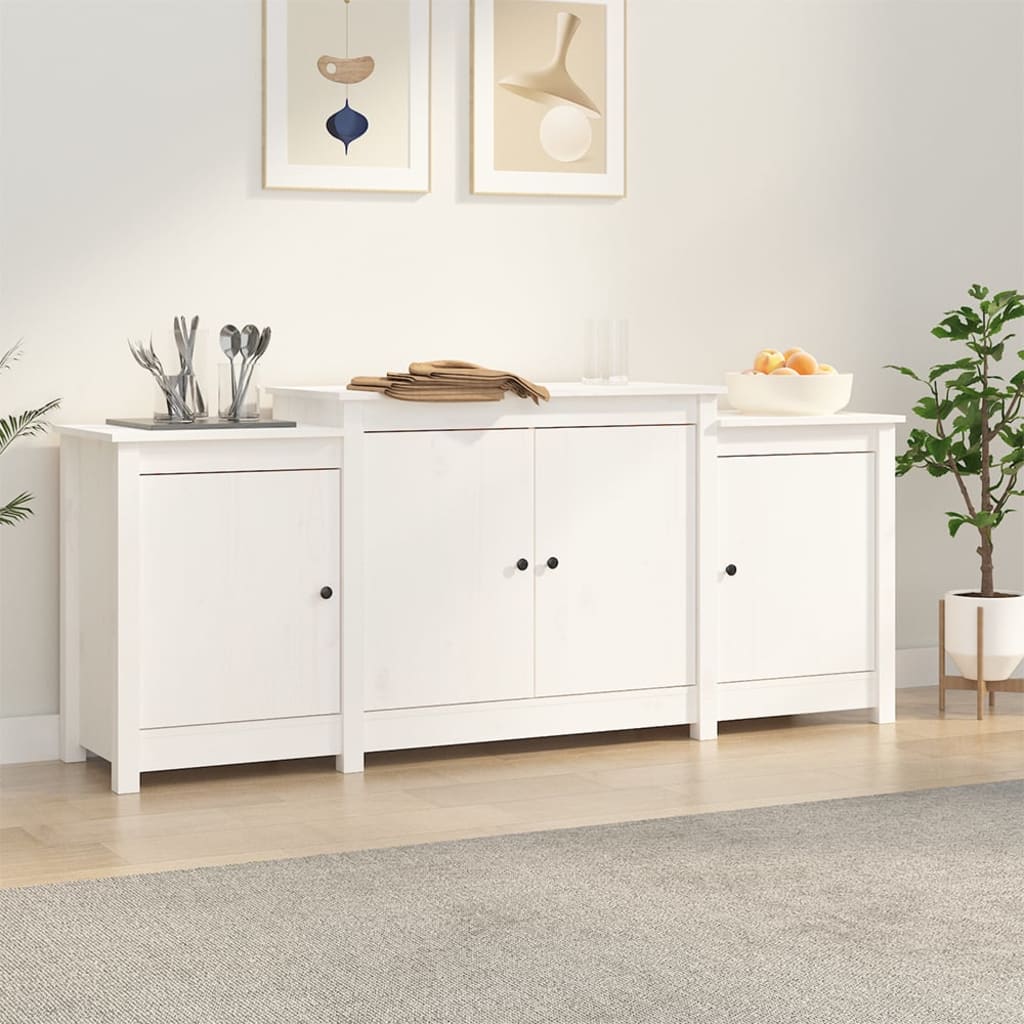 Credenza Bianca 164x37x68 cm in Legno Massello di Pino - homemem39