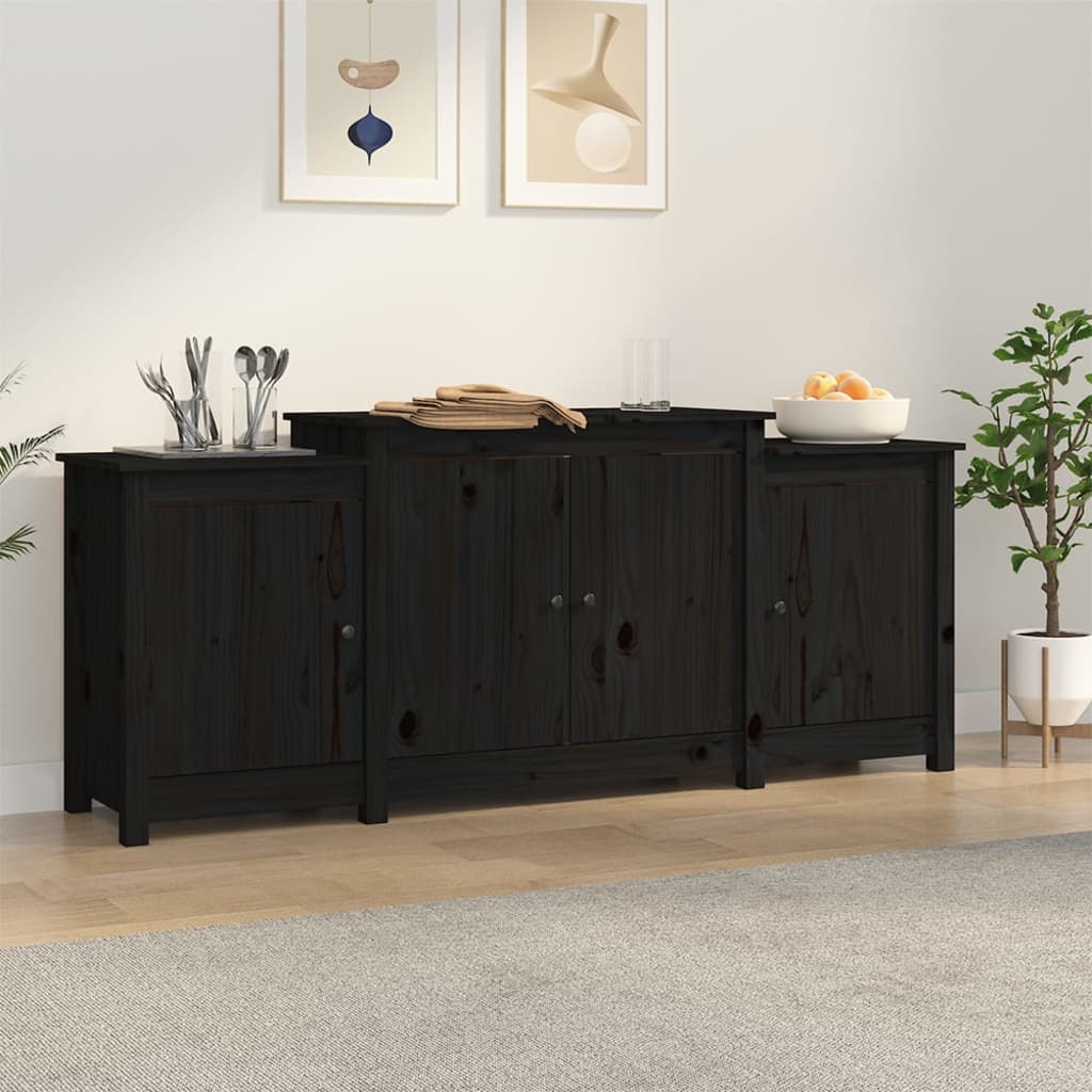 Credenza Nera 164x37x68 cm in Legno Massello di Pino - homemem39