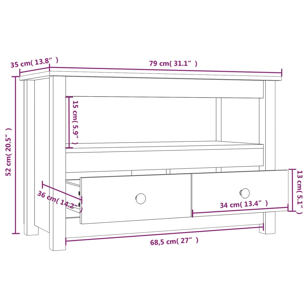 Mobile Porta TV 79x35x52 cm in Legno Massello di Pino - homemem39