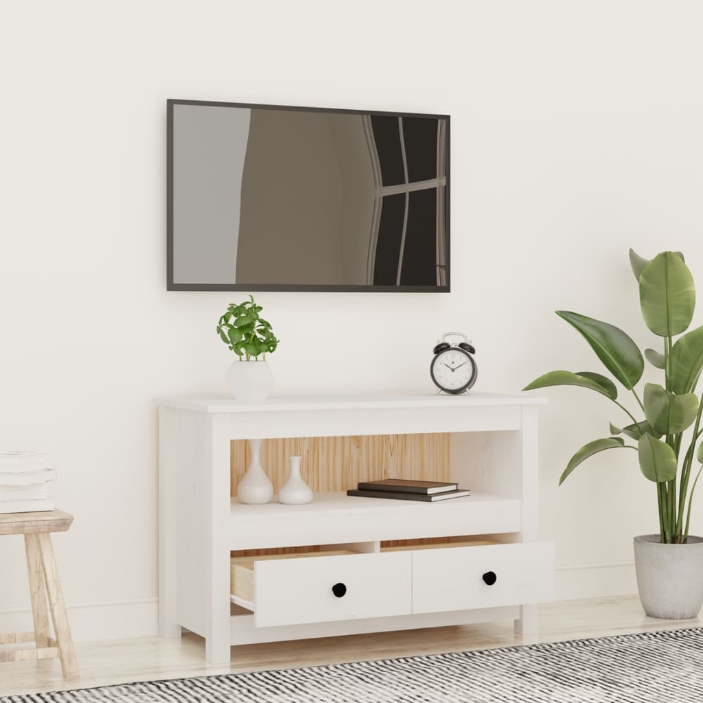 Mobile Porta TV Bianco 79x35x52 cm in Legno Massello di Pino - homemem39