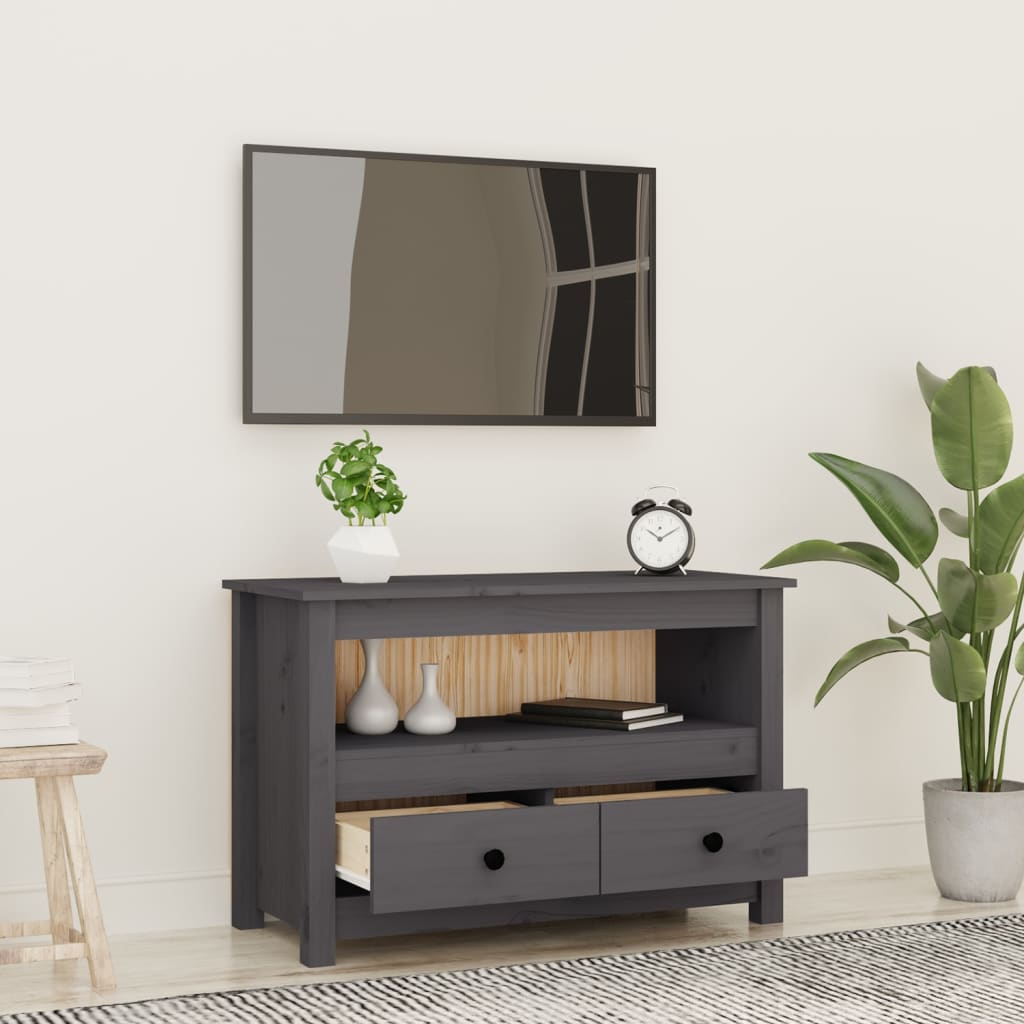 Mobile Porta TV Grigio 79x35x52 cm in Legno Massello di Pino - homemem39