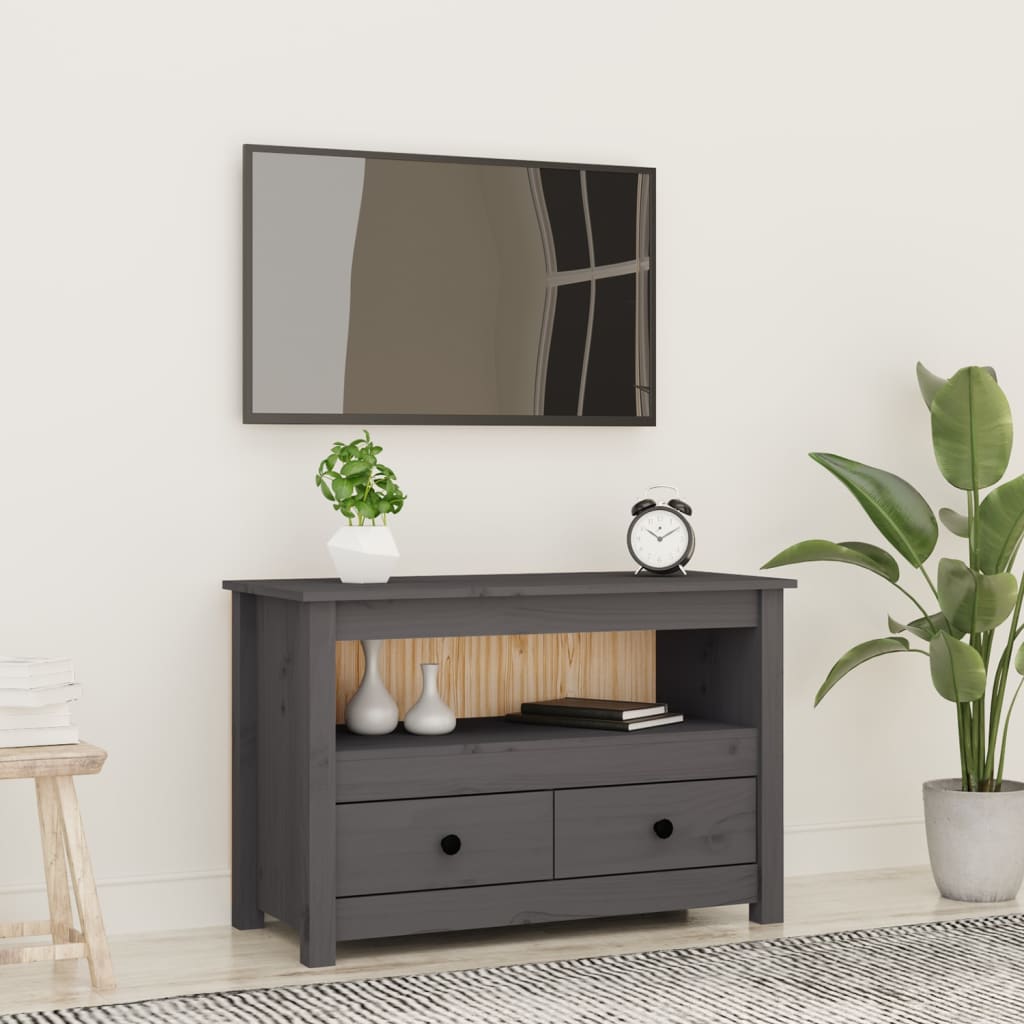 Mobile Porta TV Grigio 79x35x52 cm in Legno Massello di Pino - homemem39