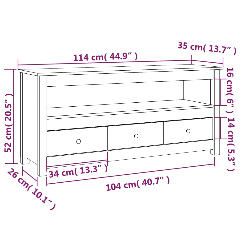 Mobile Porta TV Bianco 114x35x52 cm in Legno Massello di Pino - homemem39