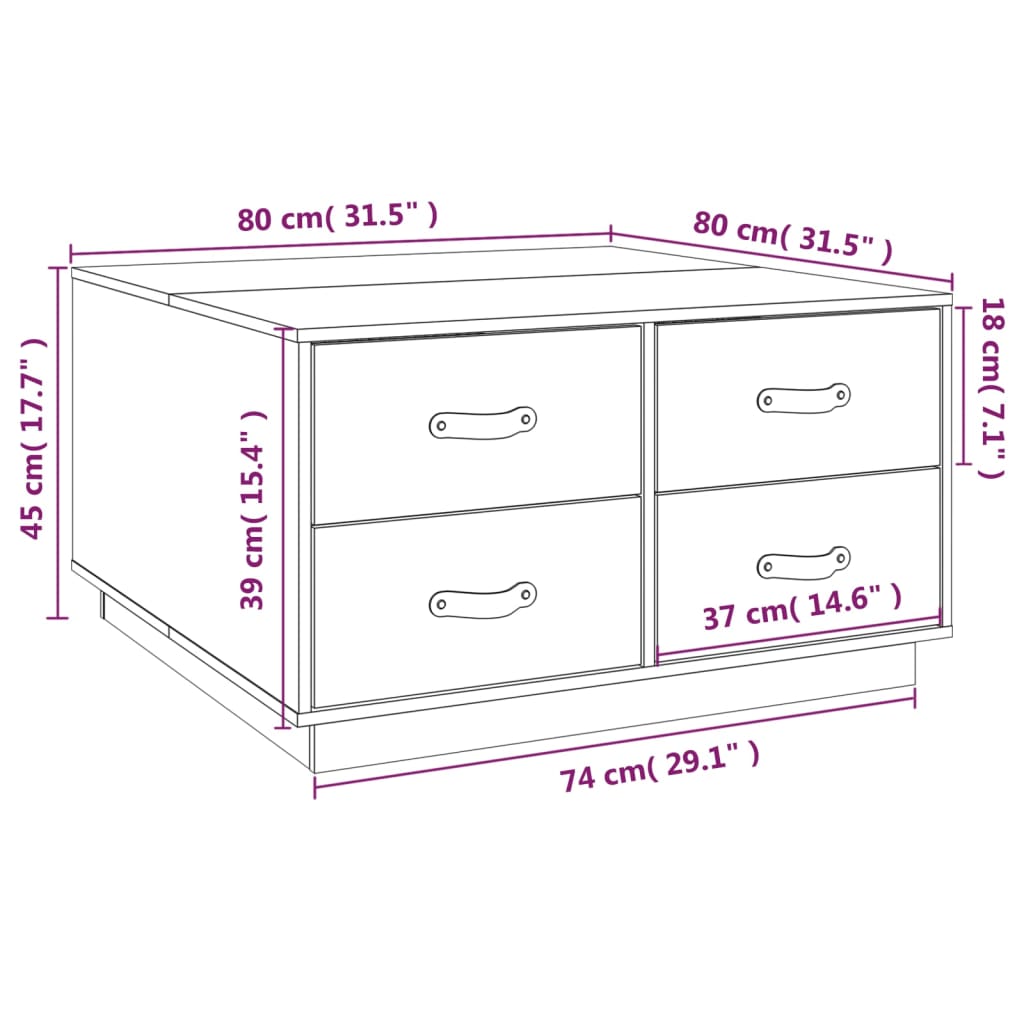 Tavolino da Salotto 80x80x45 cm in Legno Massello di Pino - homemem39