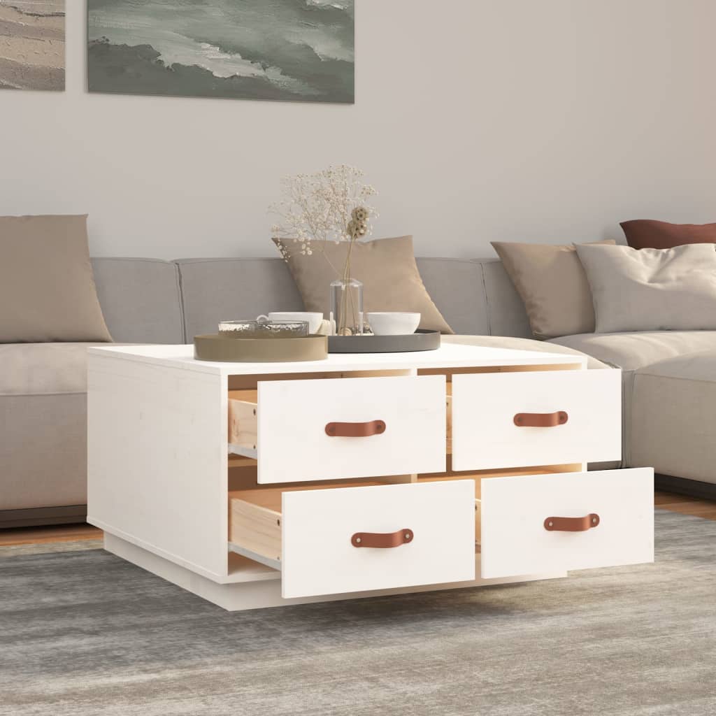 Tavolino da Salotto Bianco 80x80x45 cm Legno Massello di Pino - homemem39