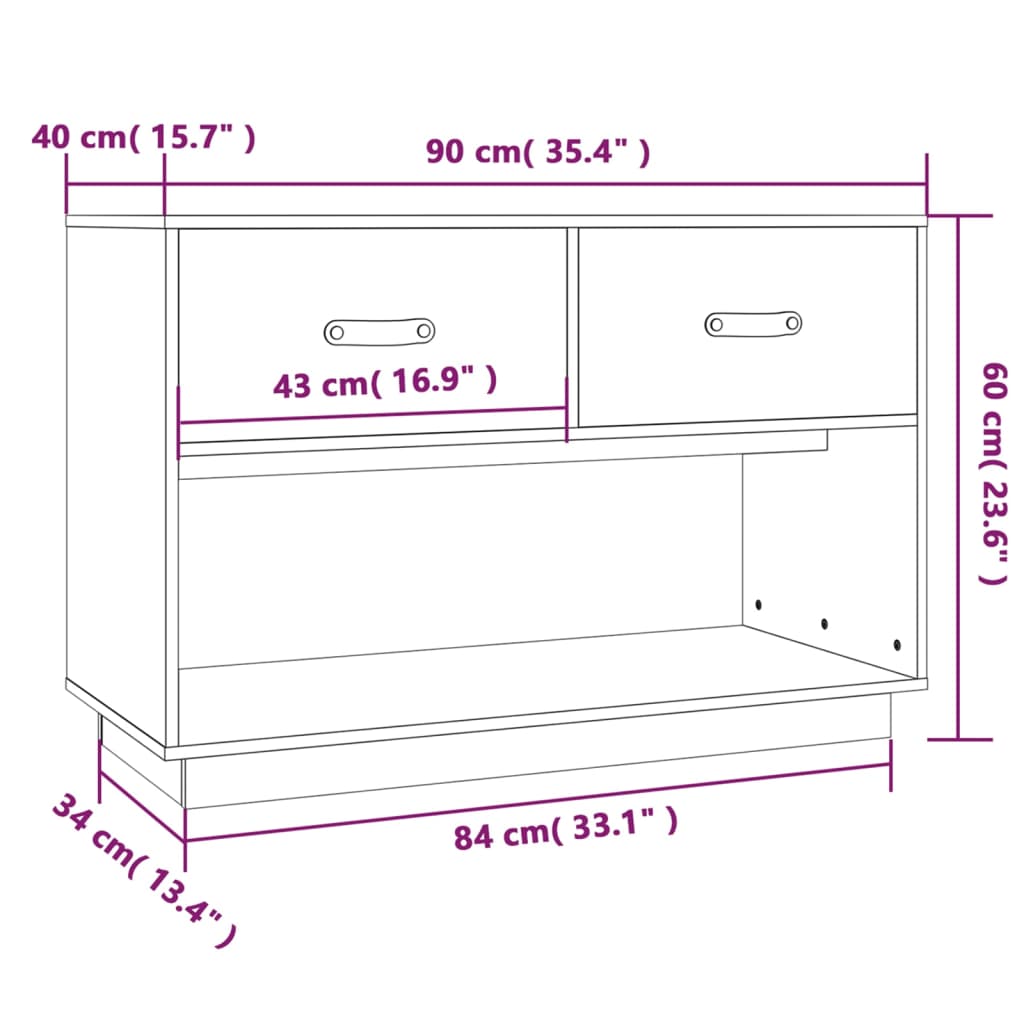 Mobile Porta TV 90x40x60 cm in Legno Massello di Pino - homemem39