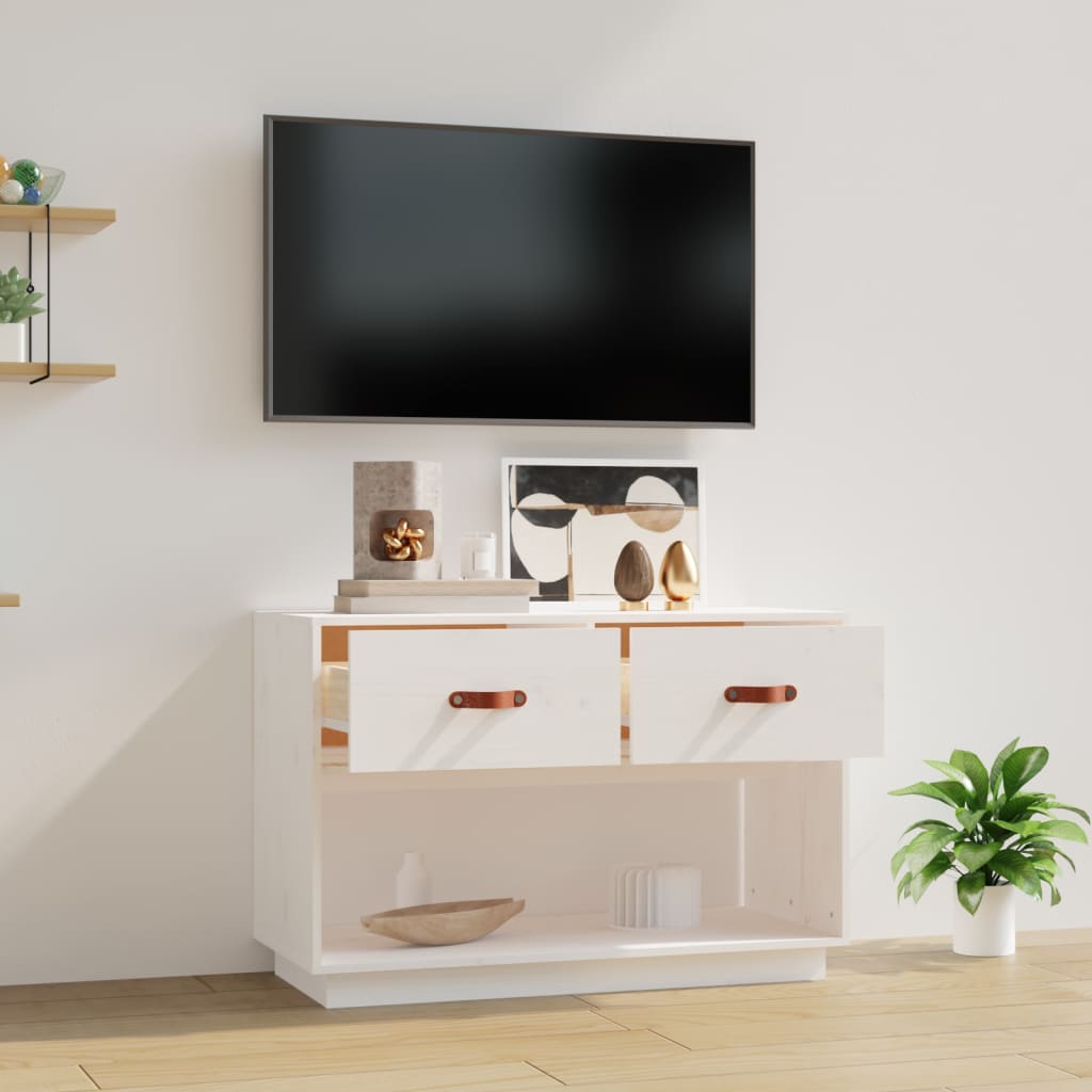 Mobile Porta TV Bianco 90x40x60 cm in Legno Massello di Pino - homemem39