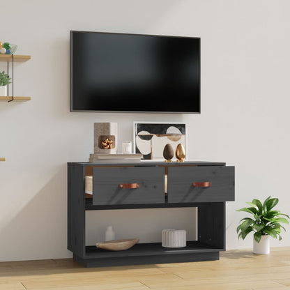 Mobile Porta TV Grigio 90x40x60 cm in Legno Massello di Pino - homemem39