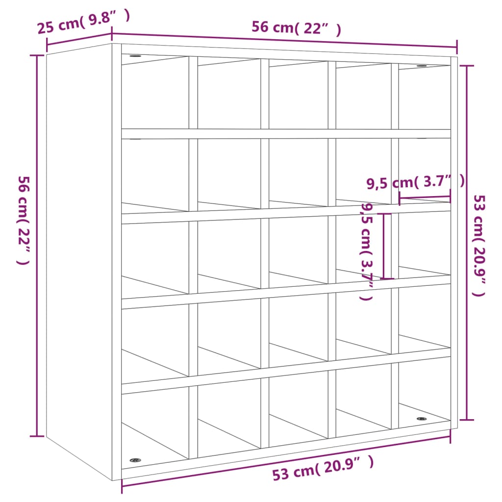 Portabottiglie Nero 56x25x56 cm in Legno Massello di Pino - homemem39