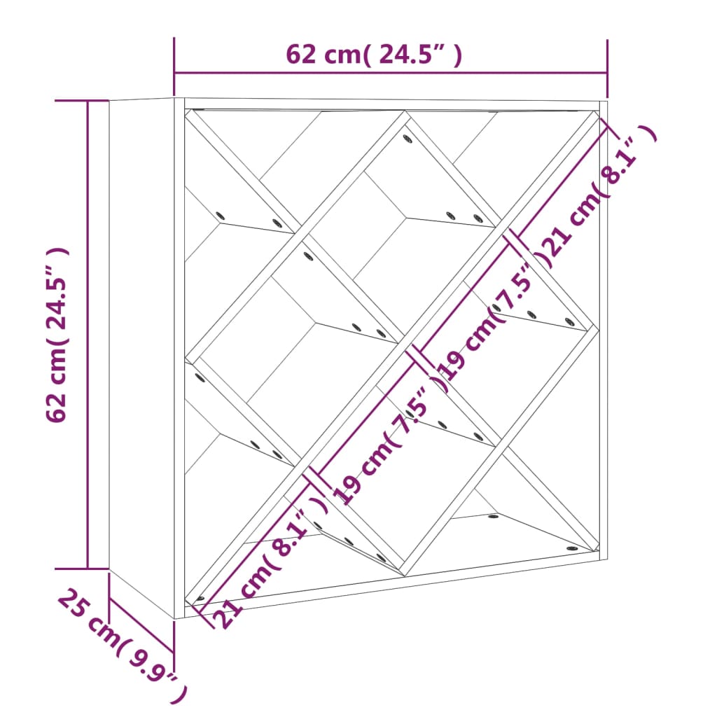 Portabottiglie 62x25x62 cm in Legno Massello di Pino - homemem39