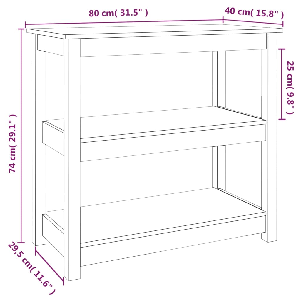 Tavolo Consolle Nero 80x40x74 cm in Legno Massello di Pino - homemem39