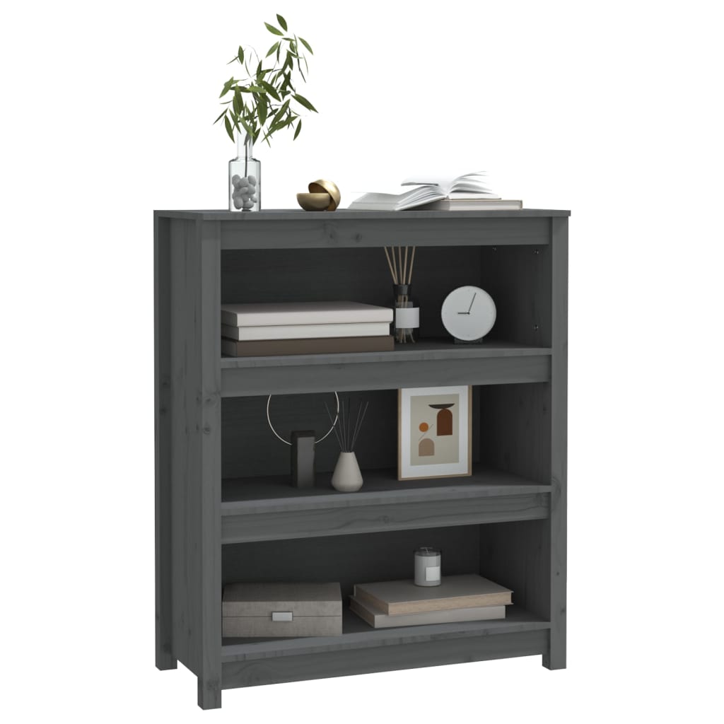 Libreria Grigia 80x35x97 cm in Legno Massello di Pino - homemem39