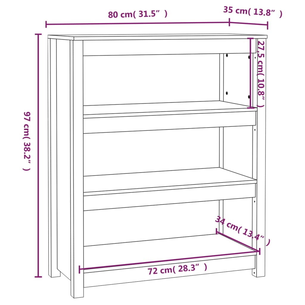 Libreria Grigia 80x35x97 cm in Legno Massello di Pino - homemem39