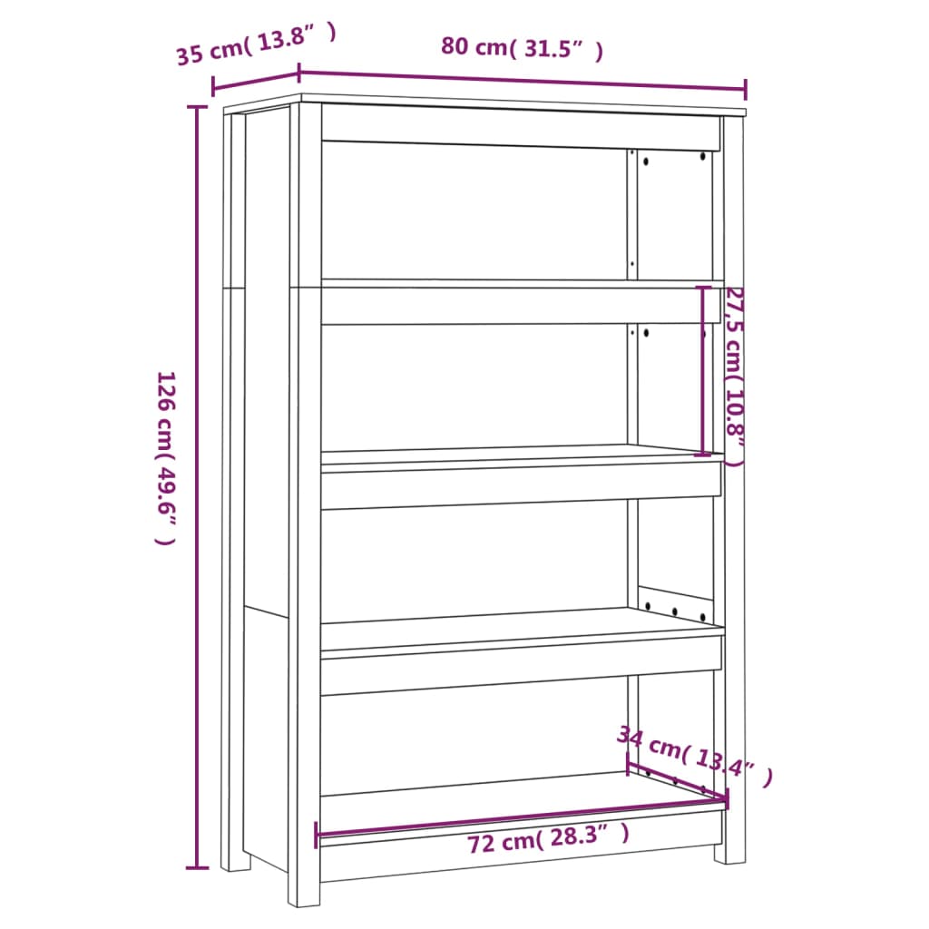 Libreria Bianca 80x35x126 cm in Legno Massello di Pino - homemem39