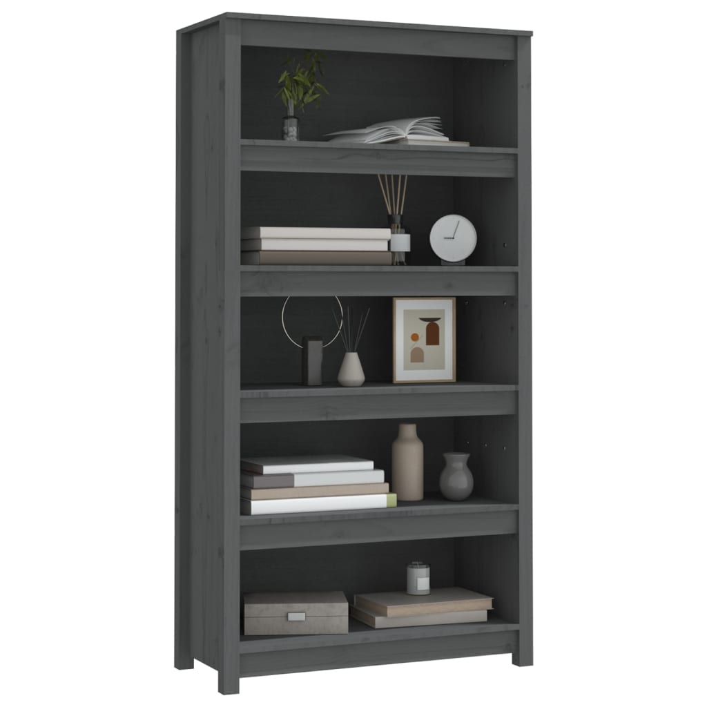 Libreria Grigia 80x35x154 cm in Legno Massello di Pino - homemem39