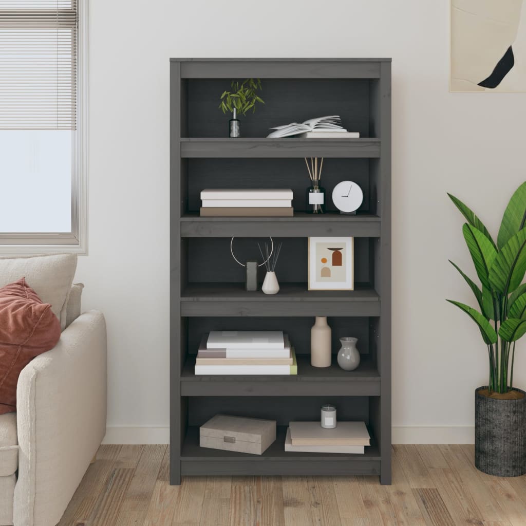 Libreria Grigia 80x35x154 cm in Legno Massello di Pino - homemem39