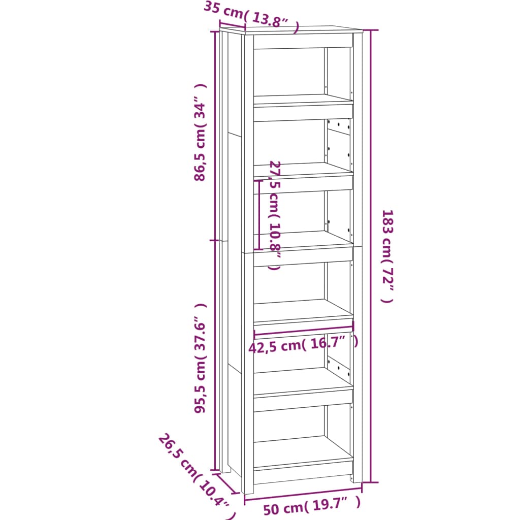 Libreria Grigia 50x35x183 cm in Legno Massello di Pino - homemem39