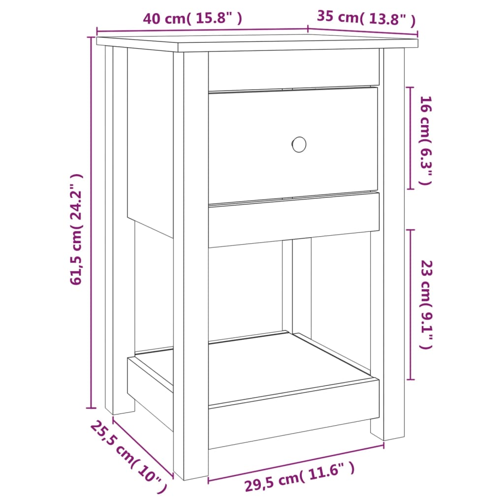 Comodino Grigia 40x35x61,5 cm in Legno Massello di Pino - homemem39