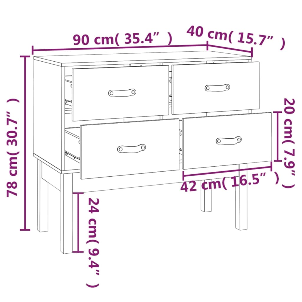 Mobile Consolle Grigia 90x40x78 cm in Legno Massello di Pino - homemem39