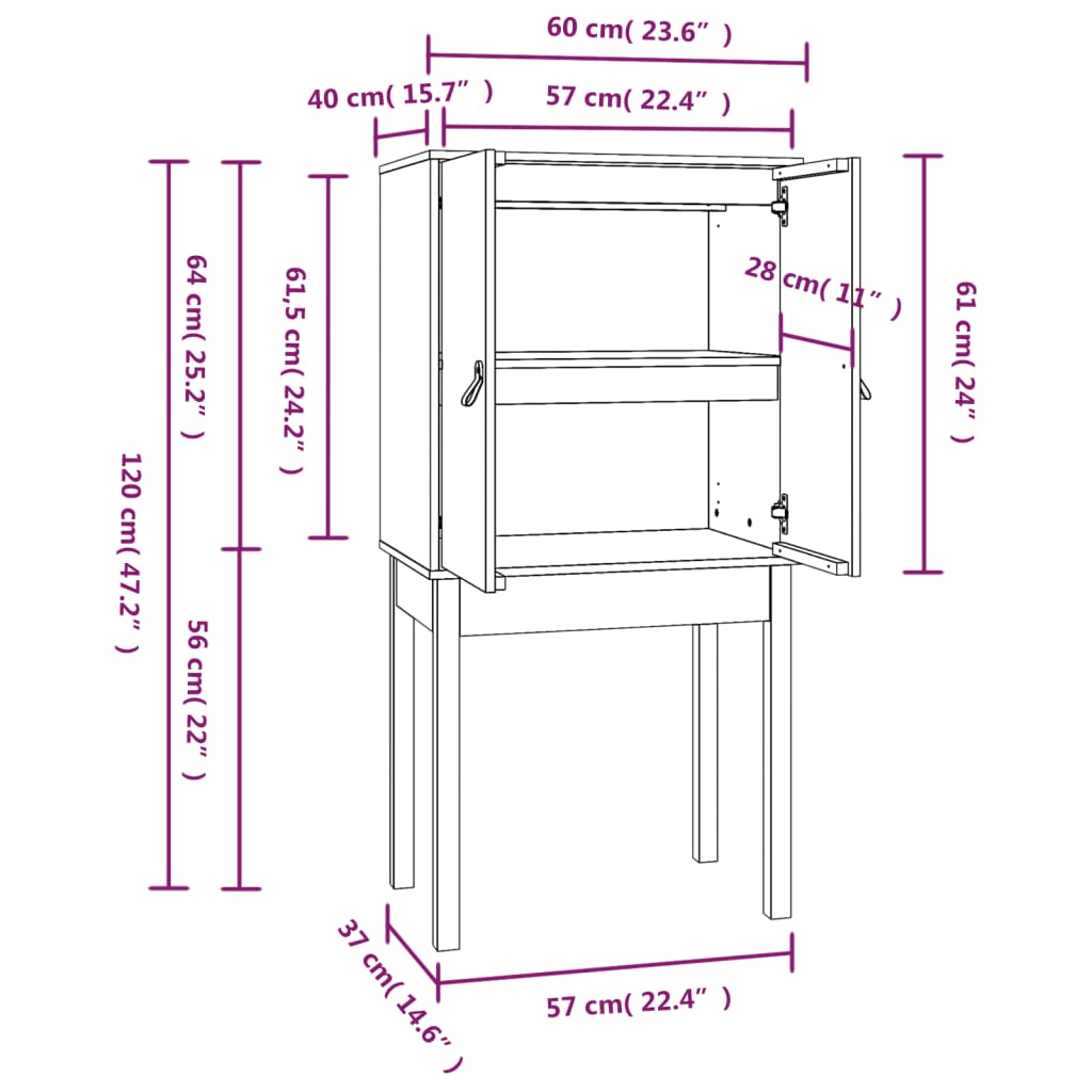 Credenza 60x40x120 cm in Legno Massello di Pino - homemem39