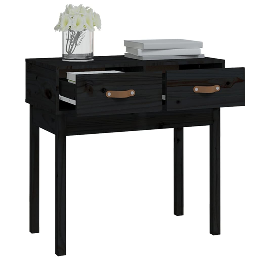 Tavolo Consolle Nero 76,5x40x75 cm in Legno Massello di Pino - homemem39