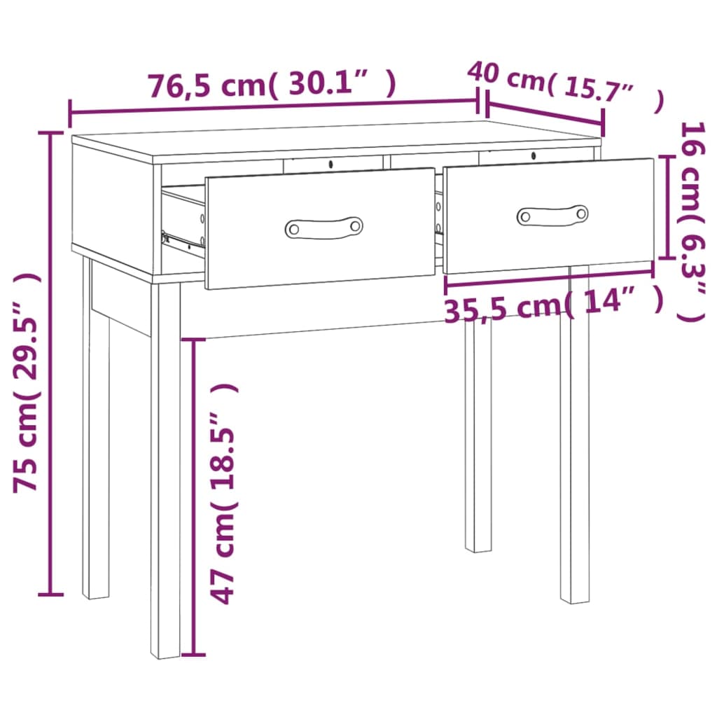 Tavolo Consolle Nero 76,5x40x75 cm in Legno Massello di Pino - homemem39