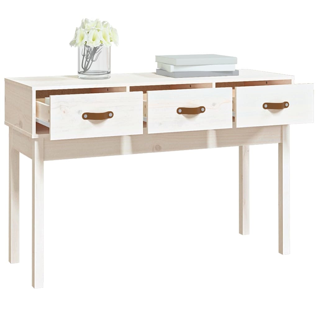 Tavolo Consolle Bianco 114x40x75 cm in Legno Massello di Pino - homemem39