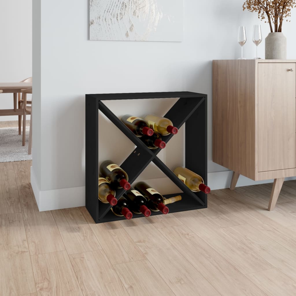 Portabottiglie Nero 62x25x62 cm in Legno Massello di Pino - homemem39