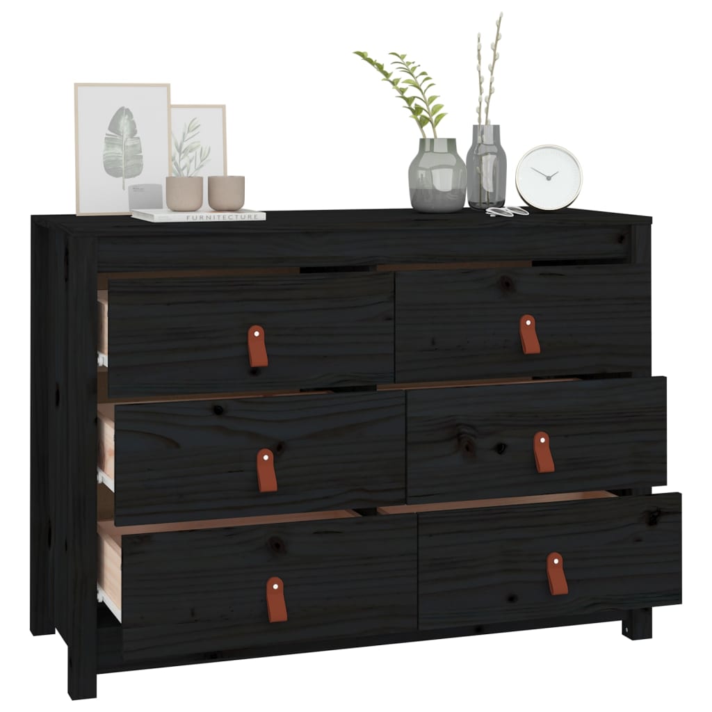 Armadietto Miele Nero 100x40x72 cm in Legno Massello di Pino - homemem39