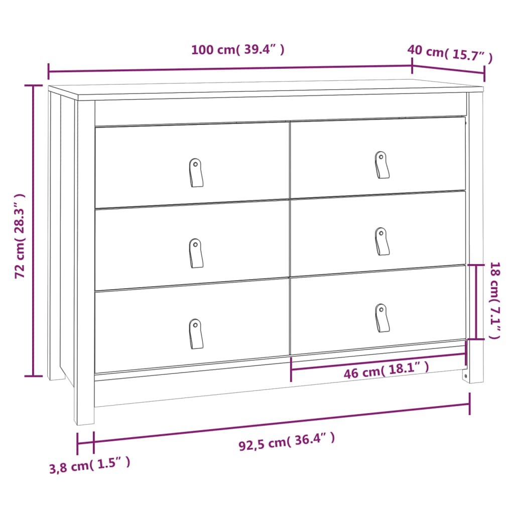 Armadietto Miele Nero 100x40x72 cm in Legno Massello di Pino - homemem39