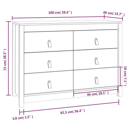 Armadietto Miele Nero 100x40x72 cm in Legno Massello di Pino - homemem39