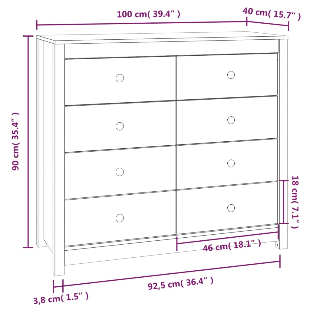 Armadietto Miele 100x40x90 cm in Legno Massello di Pino - homemem39