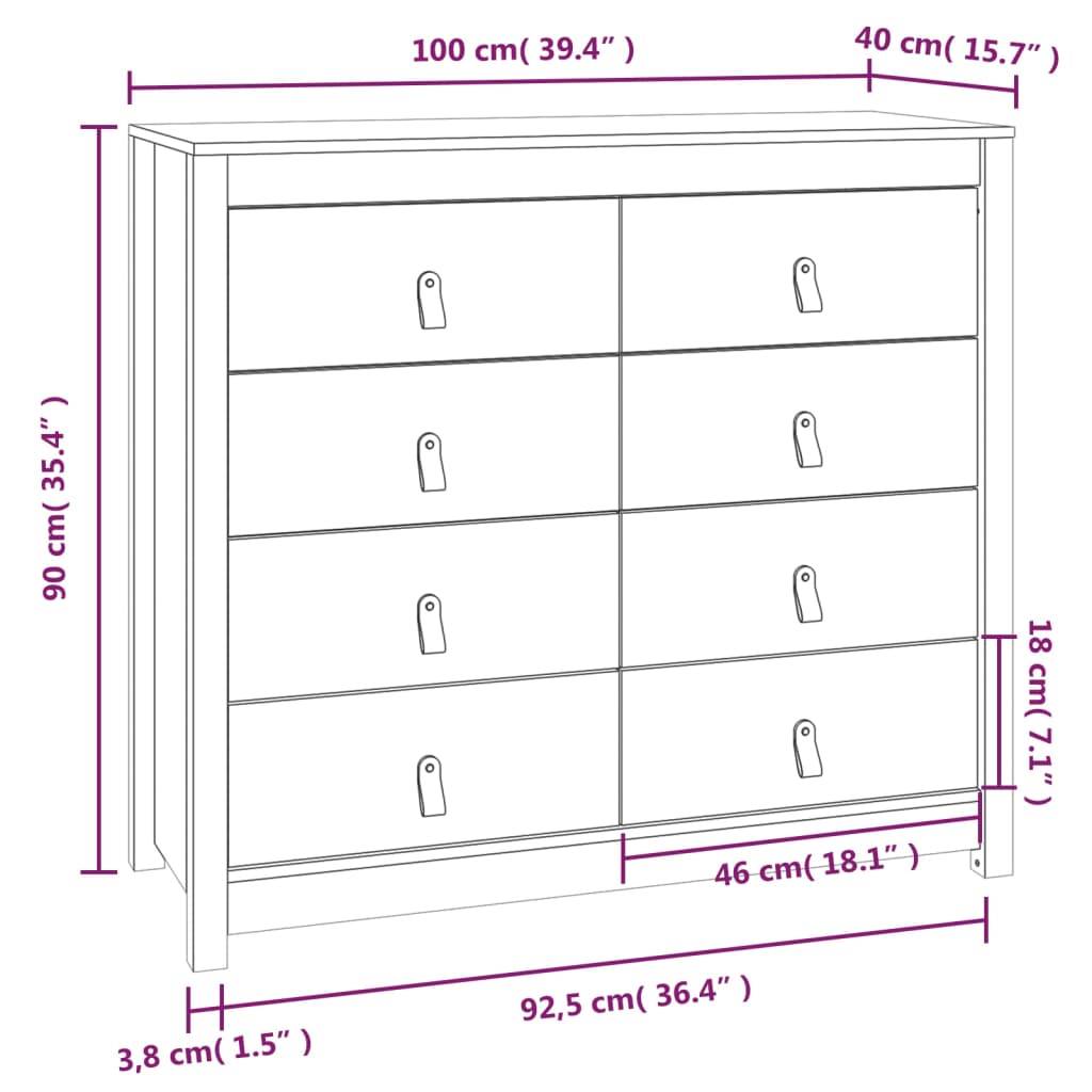 Armadietto Miele nero 100x40x90 cm in Legno Massello di Pino - homemem39